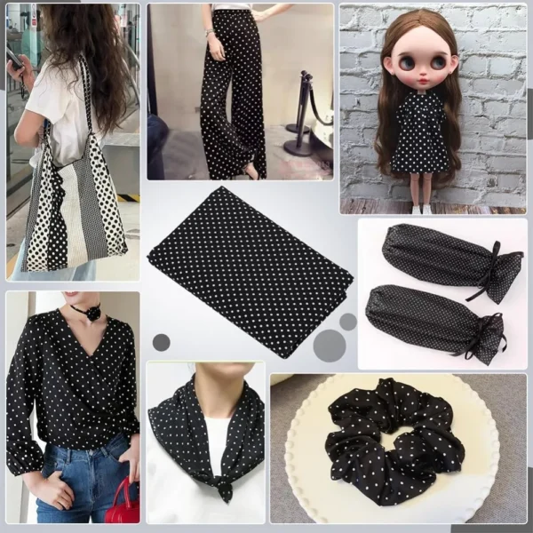 1.09 Yard Black & White Polka Dot Cotton Fabric – 62in Wide Printed Sewing Fabric