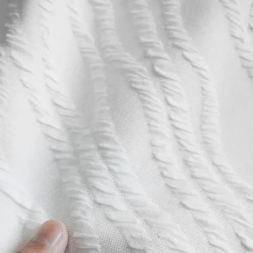 1m White Striped Jacquard Knit Fabric – Stretch Pleated Fabric for Fashion Sewing
