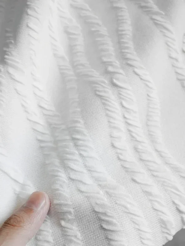 1m White Striped Jacquard Knit Fabric – Stretch Pleated Fabric for Fashion Sewing